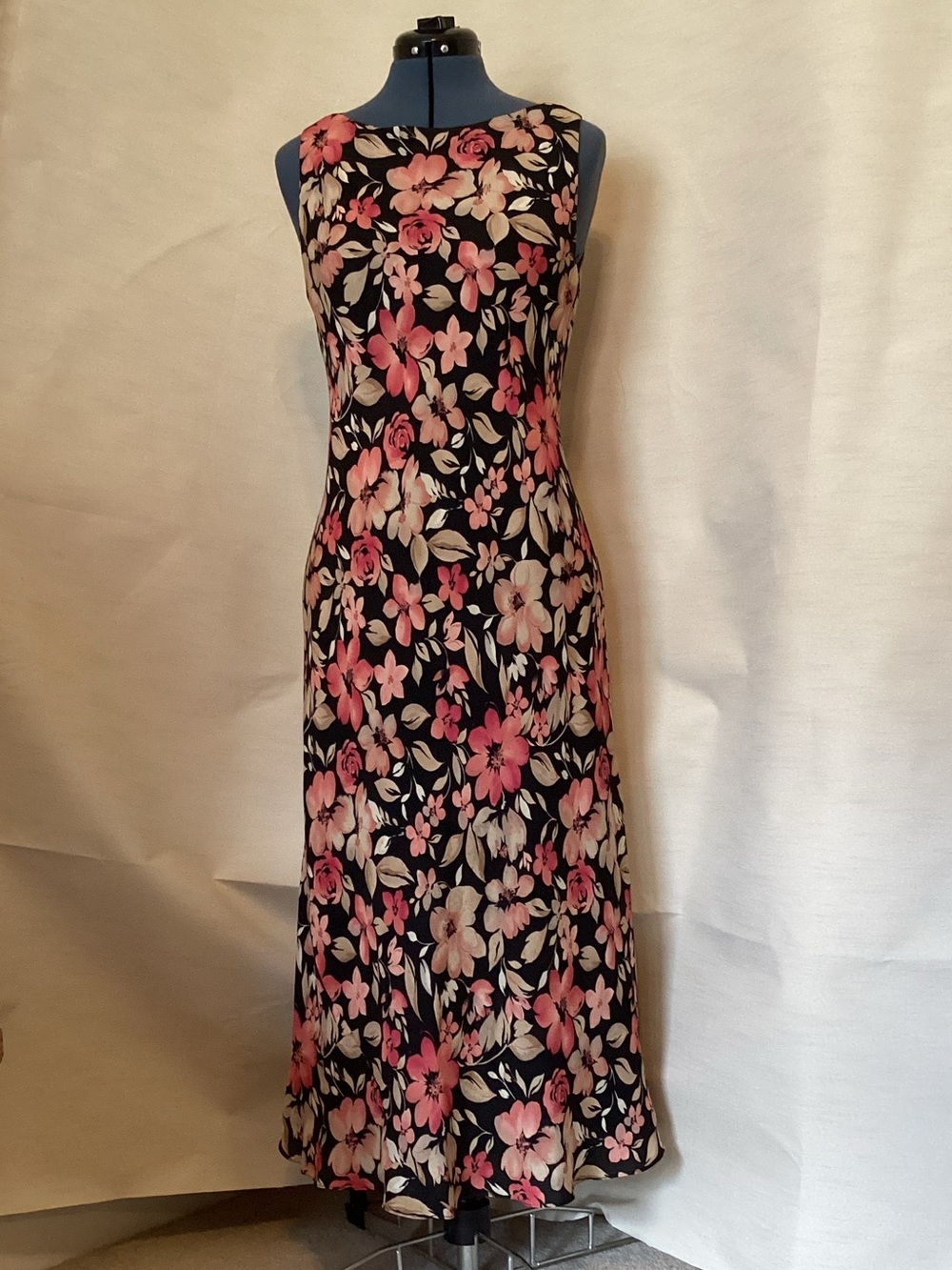 Charter Club Black Maxi Dress with Pink Floral Print